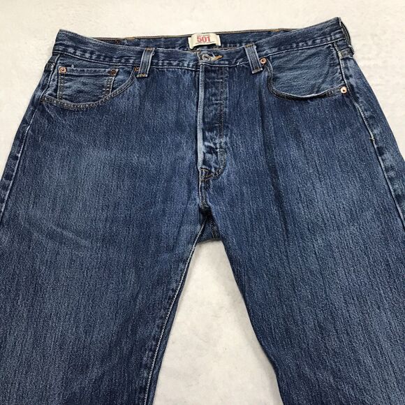 Y2K LEVIS 501 Jean Men 36X32 (38/34 tag) Button Fly Medium Wash Straight Leg - Picture 3 of 16